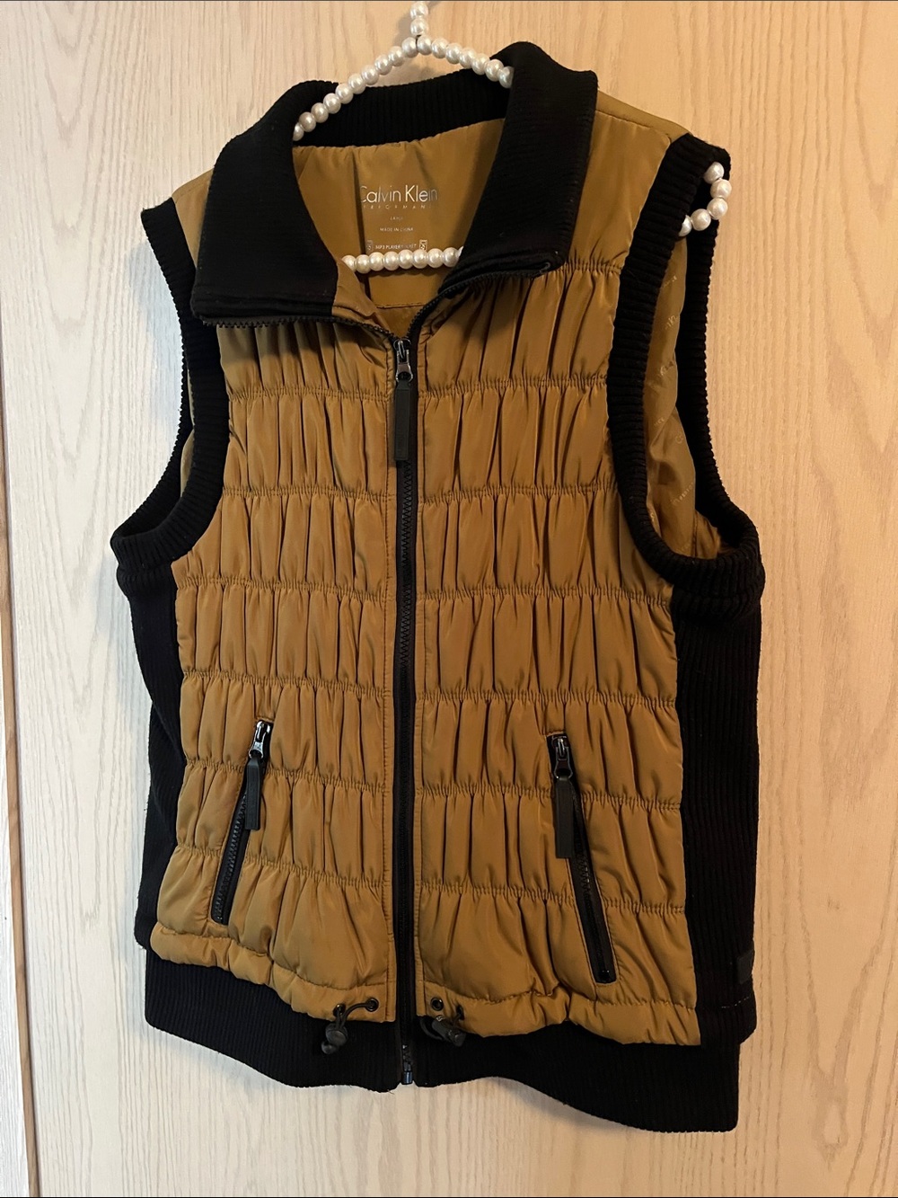 Calvin Klein Mustard and Black Quilted Sleeveless Puffer Vest